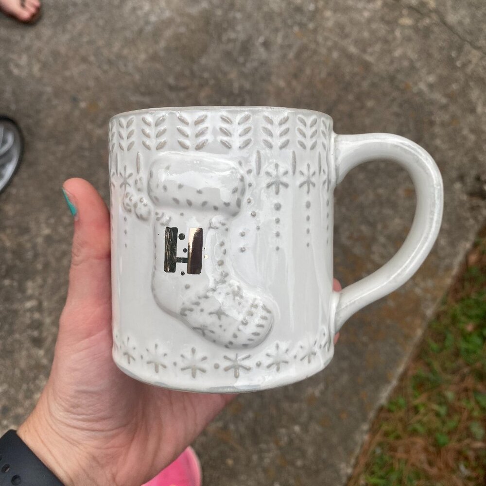 Anthropologie "H" winter stocking mug